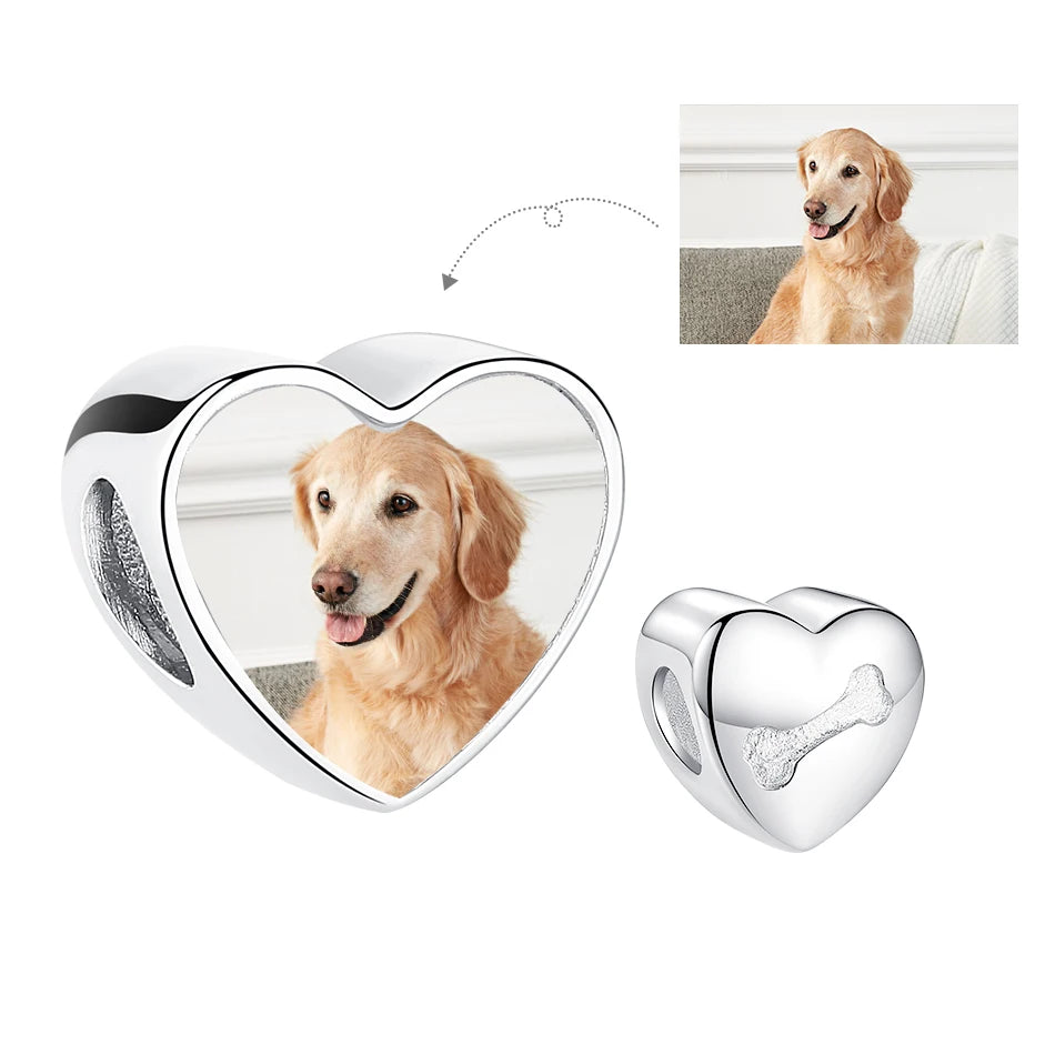 Authentic 925 Sterling Silver Bead Charm Fit Original Bracelet Bangle Custom Photo Heart Beads