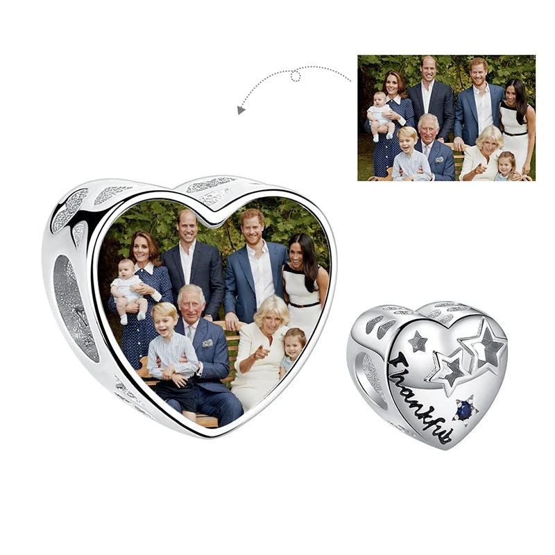 Authentic 925 Sterling Silver Bead Charm Fit Original Bracelet Bangle Custom Photo Heart Beads
