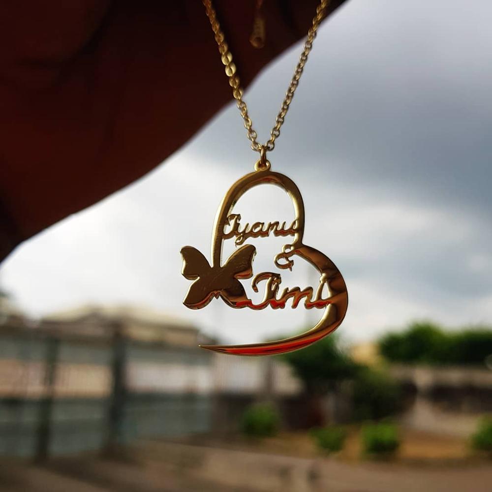 Customize This butterfly Name Heart Pendent Necklace