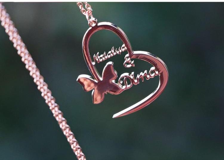 Customize This butterfly Name Heart Pendent Necklace