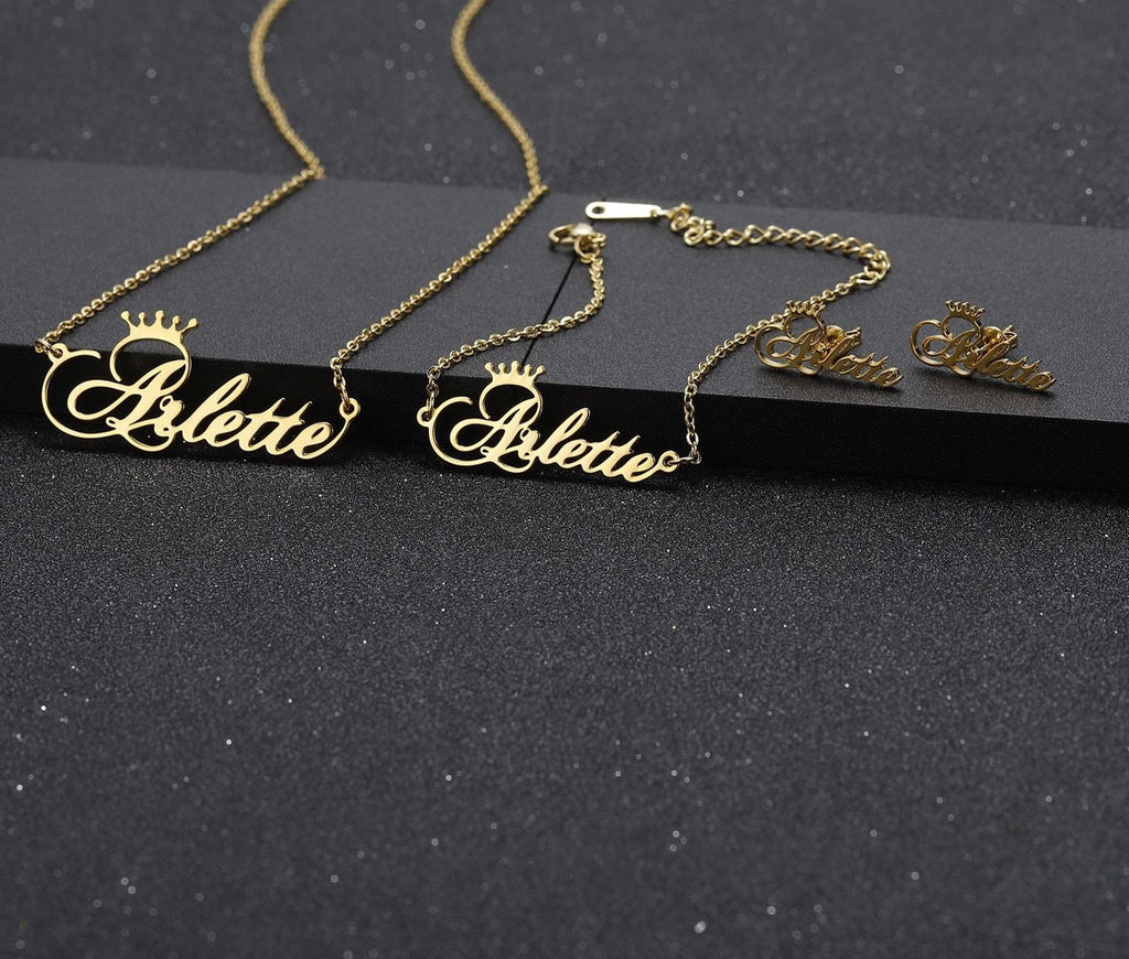 Customize This Say My Name Necklace Earrings Bracelet Set