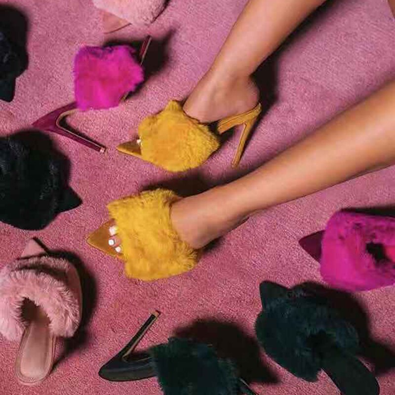 Luxury Cotton Candy Real Fox Fur  High Heel Sandal Woman