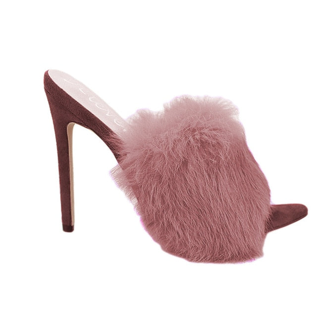 Luxury Cotton Candy Real Fox Fur  High Heel Sandal Woman