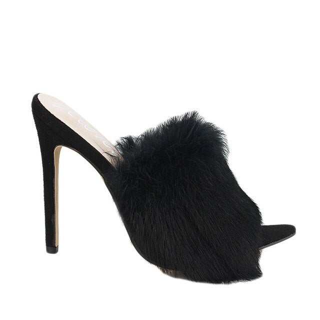 Luxury Cotton Candy Real Fox Fur  High Heel Sandal Woman