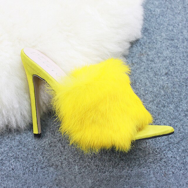 Luxury Cotton Candy Real Fox Fur  High Heel Sandal Woman