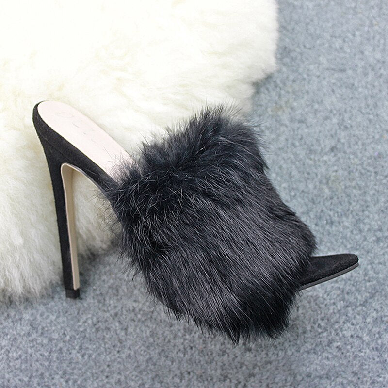 Luxury Cotton Candy Real Fox Fur  High Heel Sandal Woman