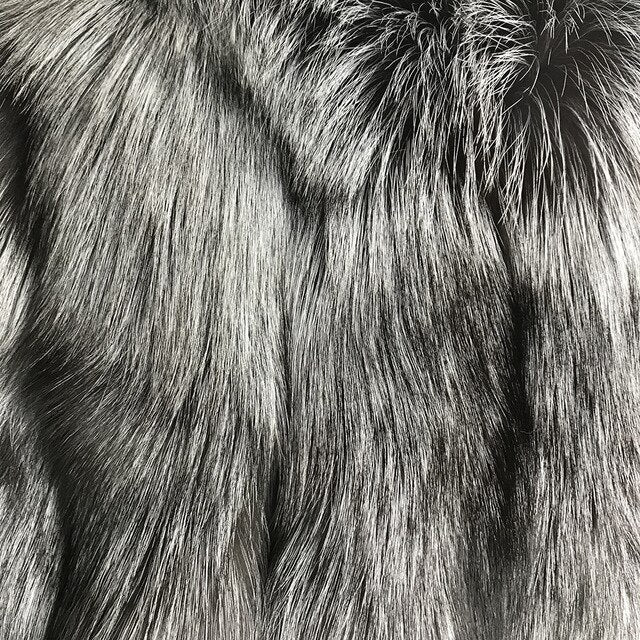 Luxury Real Silver Gold Fox Fur Coats With Fur Hood Genuine Fur Coat