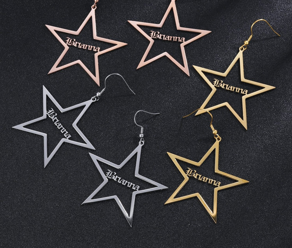 Customize This Star Name Earrings in Stainless Steel 18K Gold Plate