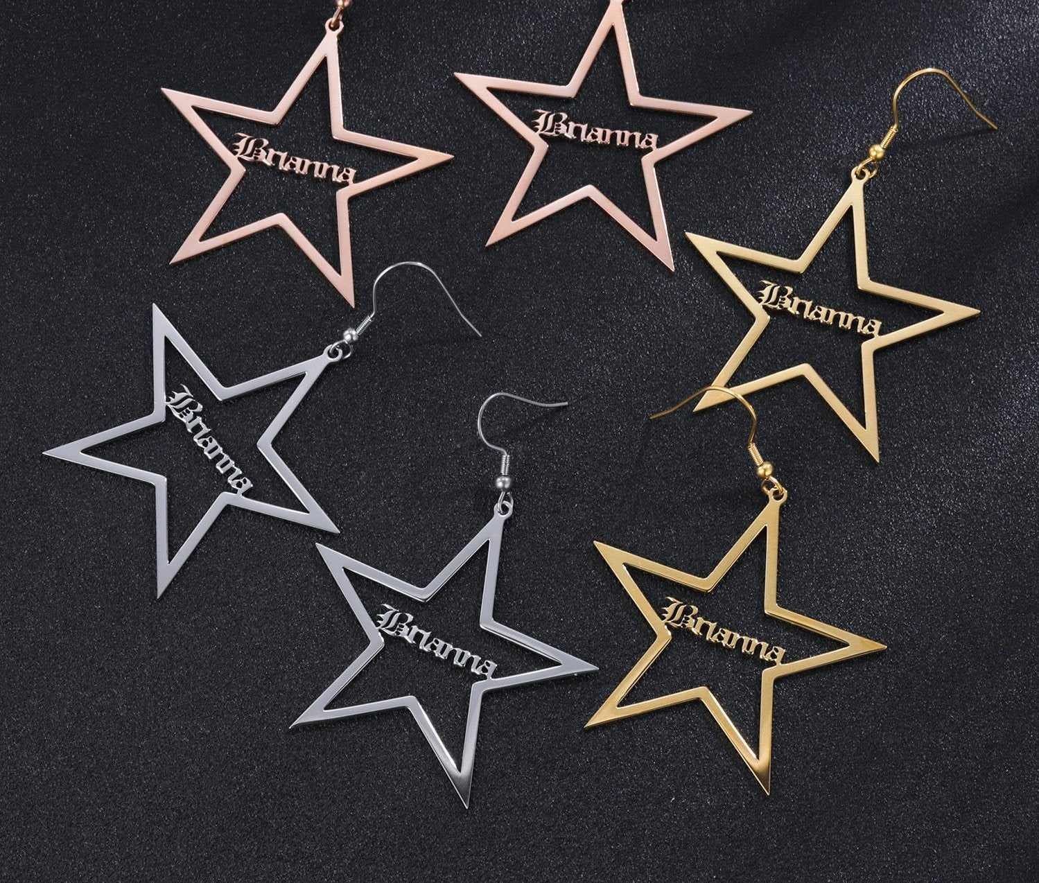 Customize This Star Name Earrings in Stainless Steel 18K Gold Plate