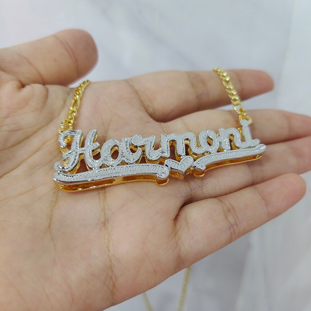 Customize This 3D Name Double Plated Necklace Women Figaro