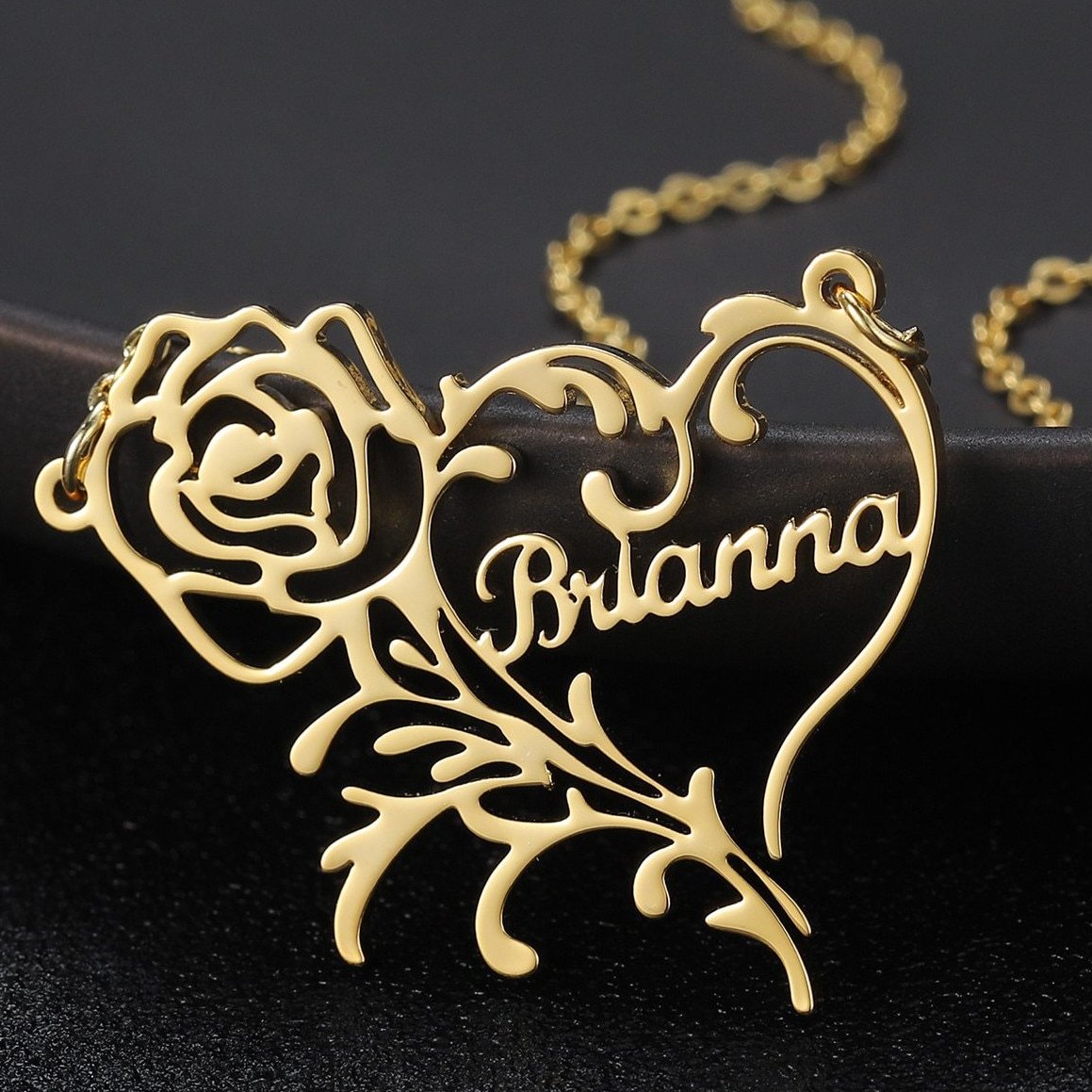Customize This Romantic Rose Heart Name Necklace