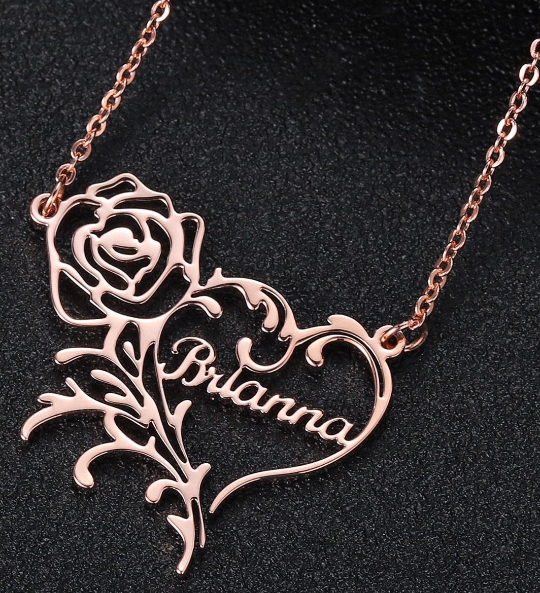Customize This Romantic Rose Heart Name Necklace