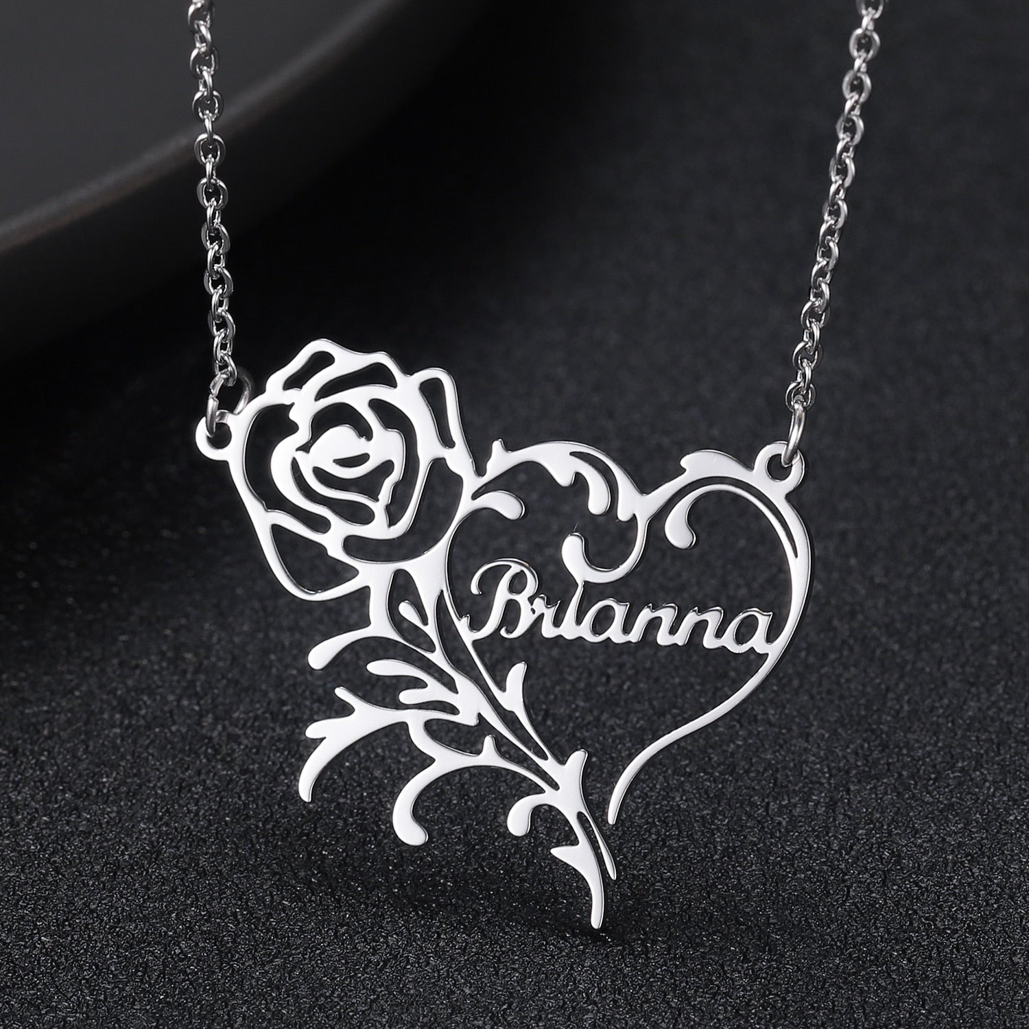 Customize This Romantic Rose Heart Name Necklace