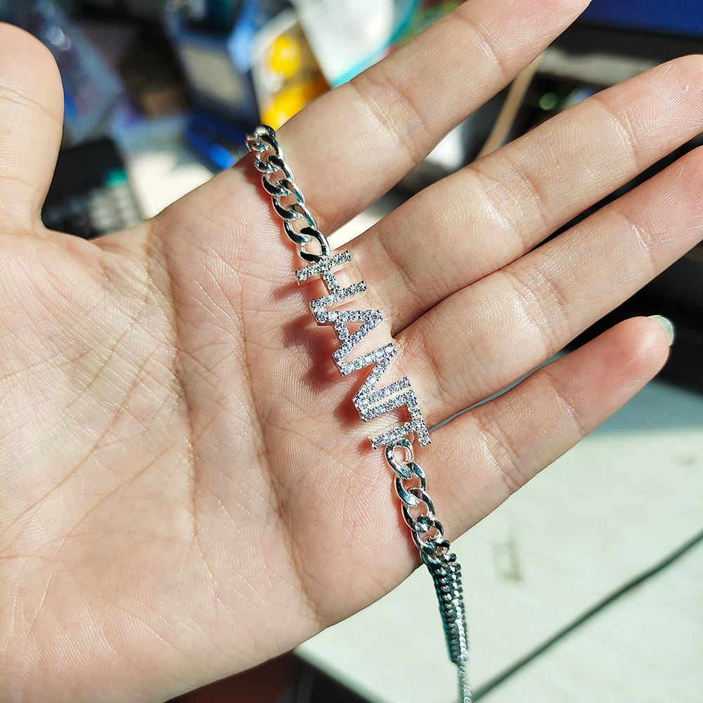 Customize This Crystal Cuban Chain Adjustable Letter Bracelets