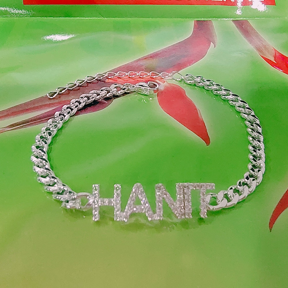 Customize This Crystal Cuban Chain Adjustable Letter Bracelets