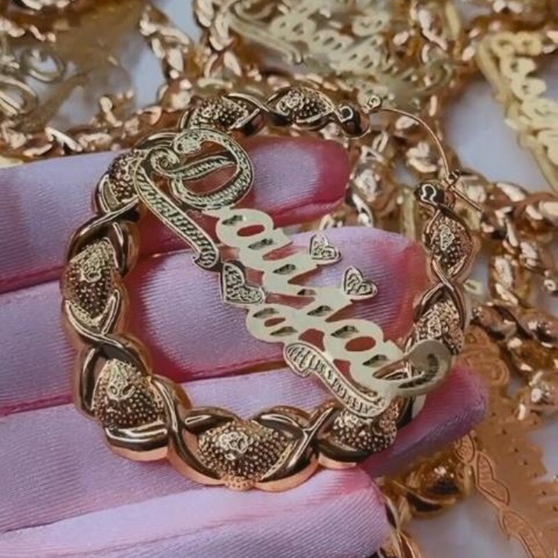 Customize This XOXO Bamboo 3D Hoop Name Earring