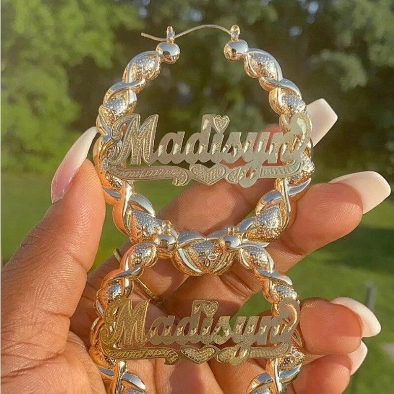 Customize This XOXO Bamboo 3D Hoop Name Earring