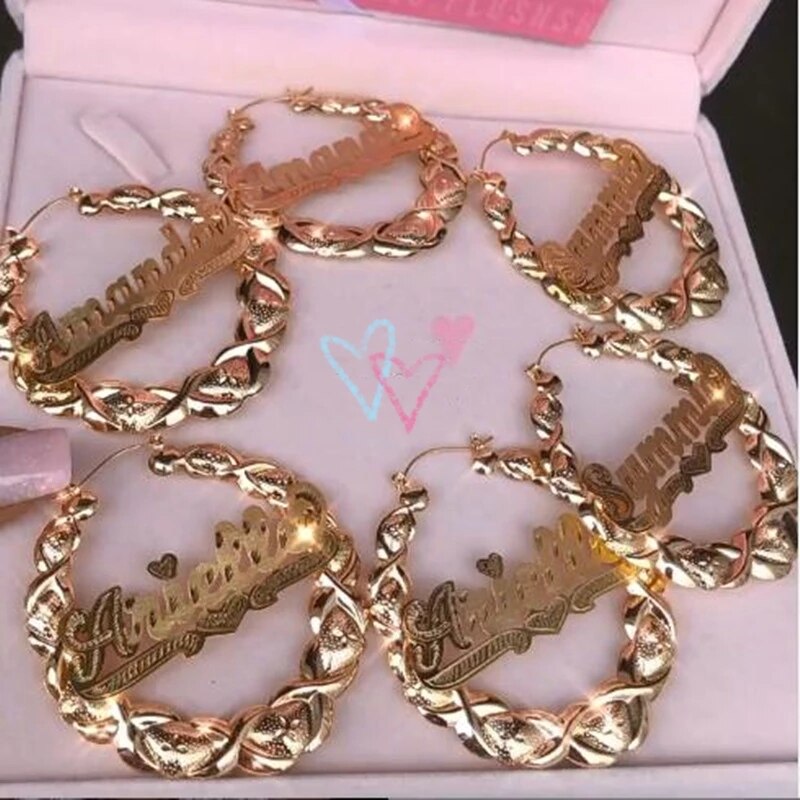 Customize This XOXO Bamboo 3D Hoop Name Earring