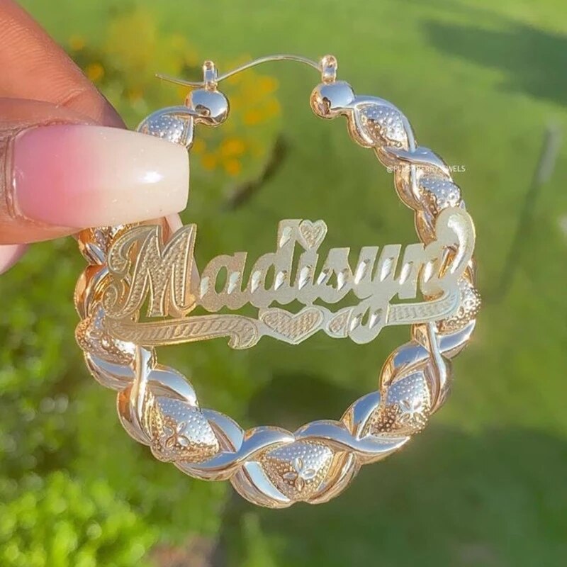 Customize This XOXO Bamboo 3D Hoop Name Earring