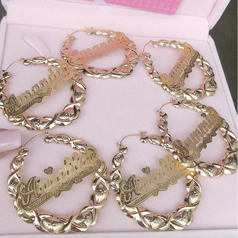 Customize This XOXO Bamboo 3D Hoop Name Earring